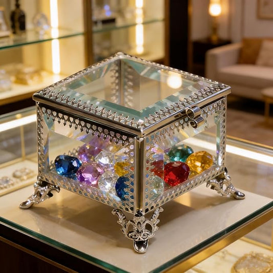 DHCGPP Glass Vintage Jewelry Box Keepsake storage Trinket Ring Display Box Home Decor Beveled Clear Glass Box Organizer(3....