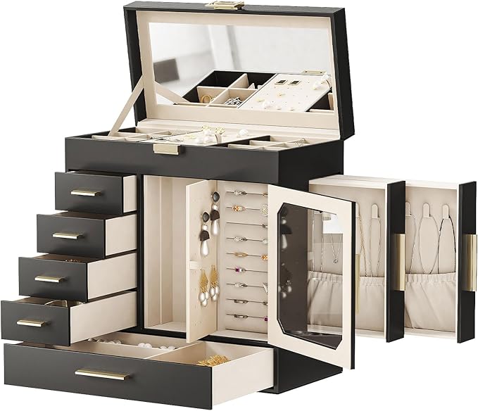 HOOBRO Jewelry Box with Mirror, Jewelry Organizer Box with Capacious Storage Space, Jewelry Holder Organizer, Hand-Held Je...