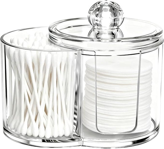 Axrivonte Qtip Holder Dispenser,Dual-Compartment Cotton Swab & Cotton Pad Organizer with Removable Dustproo-f Lid,Compact ...