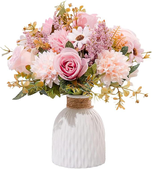 Epicpetal Fake Flowers in Vase, Artificial Pink Flowers in Vase for Decoration Faux Flowers Fake Floral for Home Decor Ind...