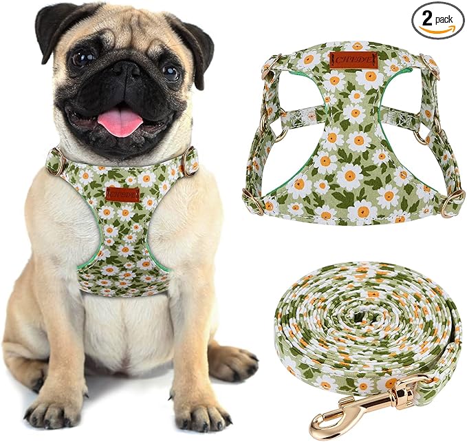 CHEDE No Pull Floral Pattern Dog Harness- Lightweight and Soft, Adjustable Small Dog Harness and Leash Set, with Dog Leas...