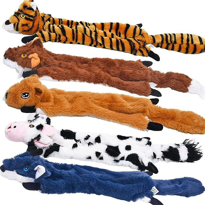 SHARLOVY Dog Squeaky Toys 5 Pack, Pet Crinkle Toy No Stuffing Animals Plush, Dog Chew for Large and Medium, Small Puppy Te...