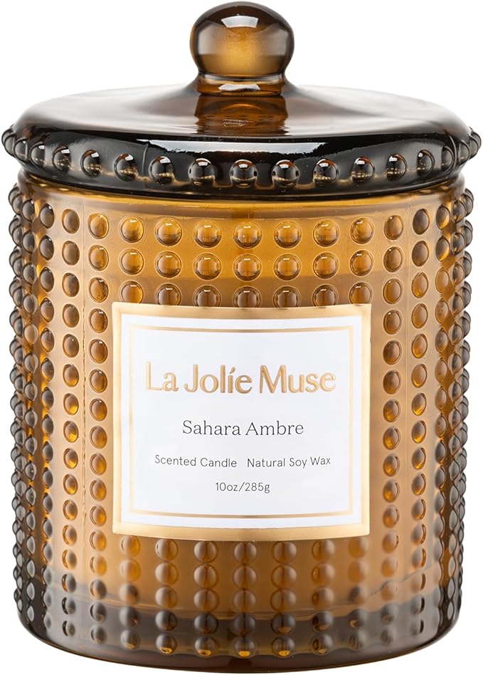 LA JOLIE MUSE Sahara Amber Scented Candle | Bergamot, Clove & Amber | 10 oz Soy Candle | Natural Soy Wax | 55 Hours Clean ...