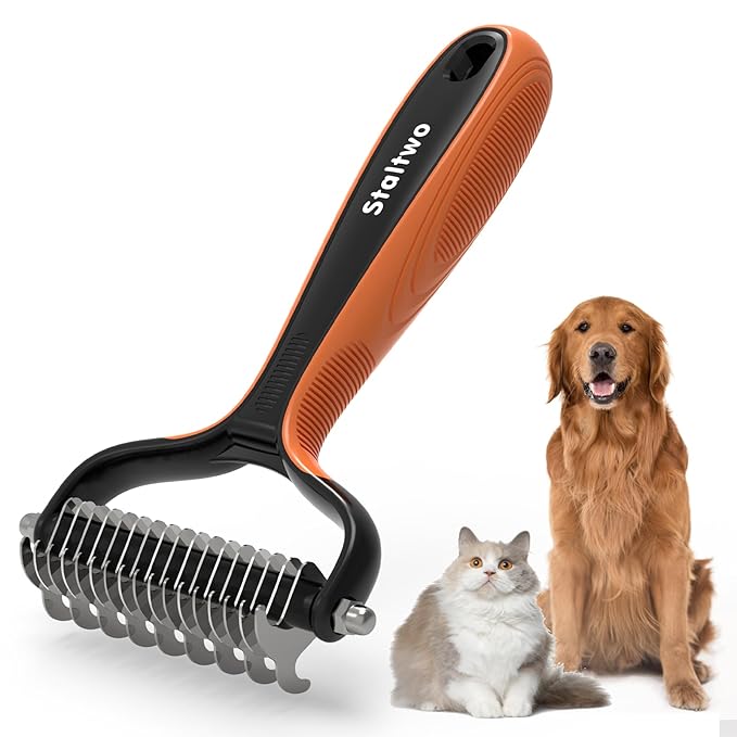 Staltwo Deshedding Dog Brush for Shedding - 2-in-1 Professional Undercoat Rake and Furminator for Dogs | Shedding Control ...