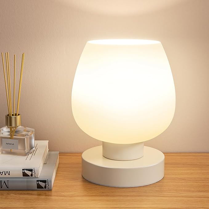 Seealle Touch Table Lamp for Nightstand - Small Bedside Lamp for Bedroom Living Room Night Stands, Desk Lamp with White Gl...