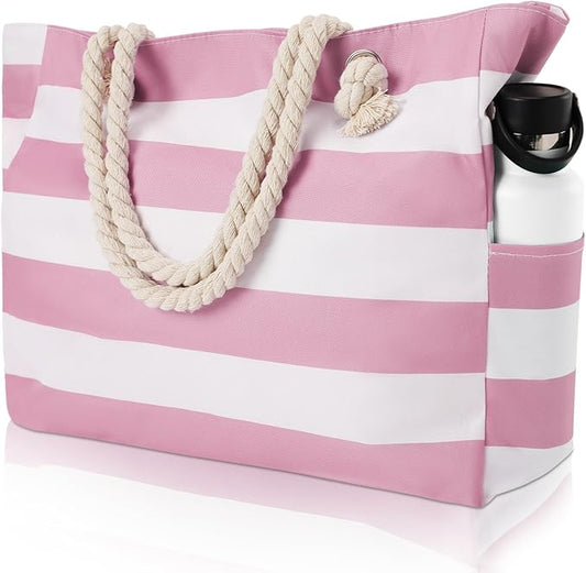 fauson Beach Bags for Women - Large Beach Tote Bag Waterproof Sandproof with Zipper, Swiming Pool Bag