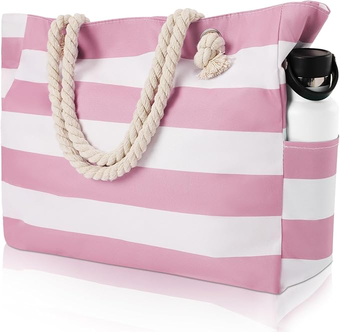 fauson Beach Bags for Women - Large Beach Tote Bag Waterproof Sandproof with Zipper, Swiming Pool Bag