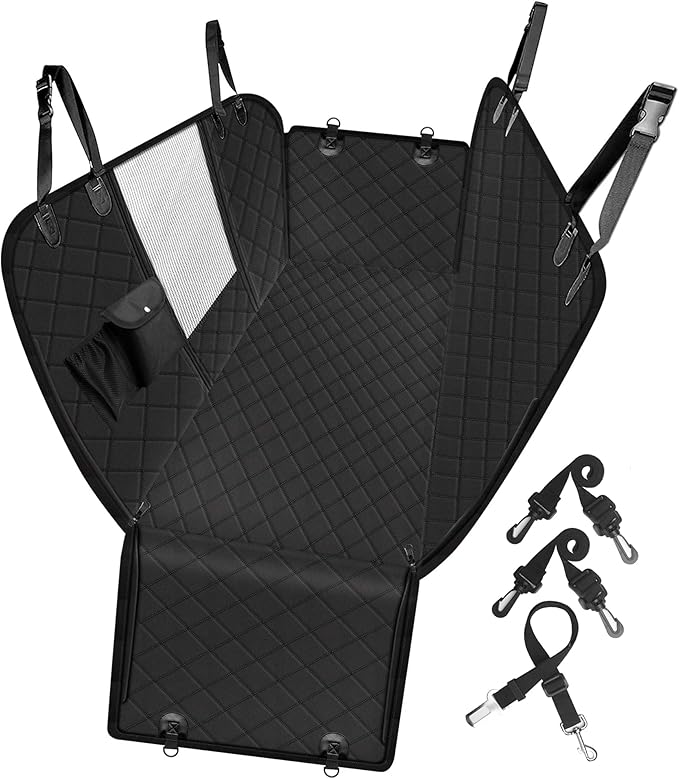 Femuar Dog Car Seat Cover with Storage Pockets Mesh Visual Window, Waterproof Nonslip , Heavy Duty Scratchproof Pet Dog Ba...