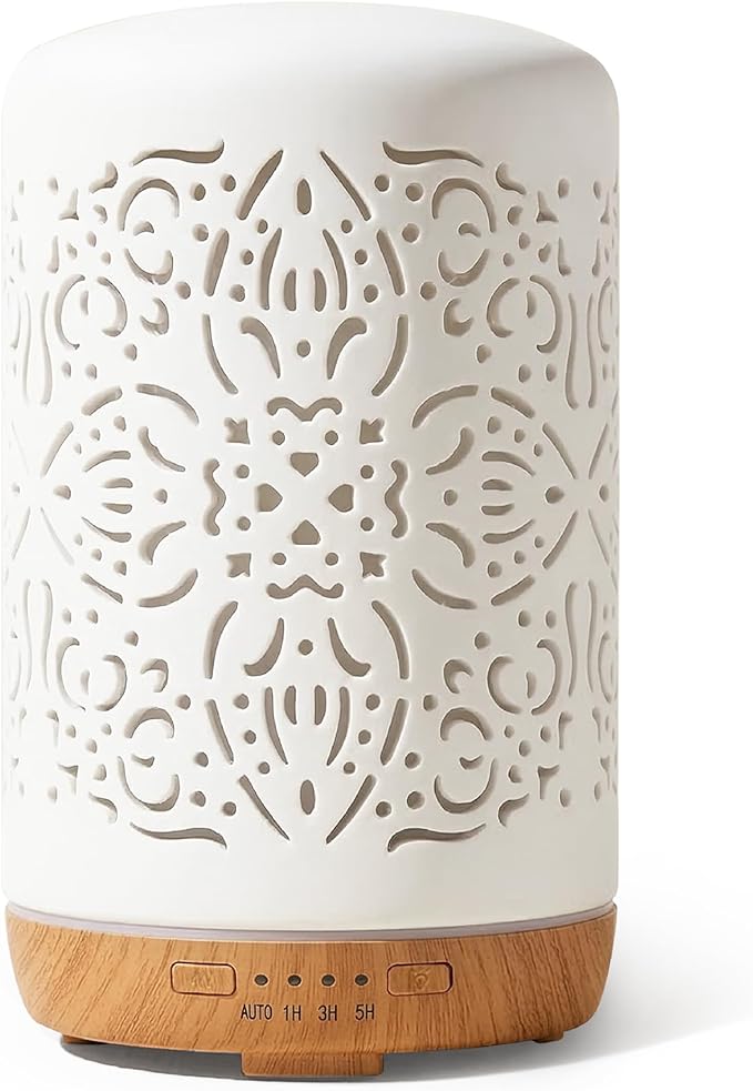 Earnest Living Essential Oil Diffuser White Ceramic Diffuser 250 ml Timers Night Lights and Auto Off Function Home Office ...