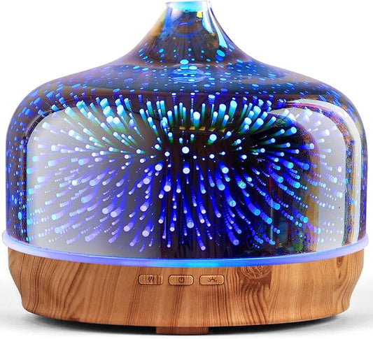 Porseme 500ml Glass Essential Oil Diffuser Aromatherapy Ultrasonic Cool Mist Humidifier 15-21 Running Hours Waterless Aut...