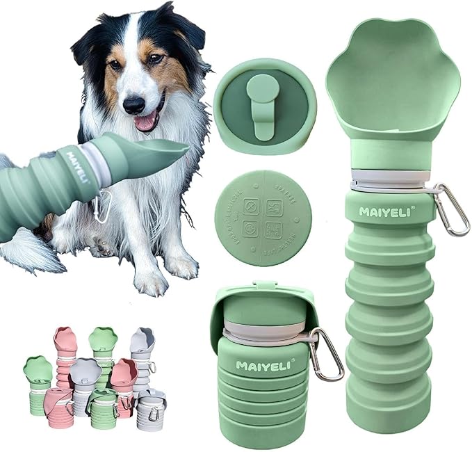 Collapsible & Portable Dog Water Bottle with Dispenser for Walking, Travel, and Outdoor, 9oz-17oz Leak-Proof Silicone Wate...