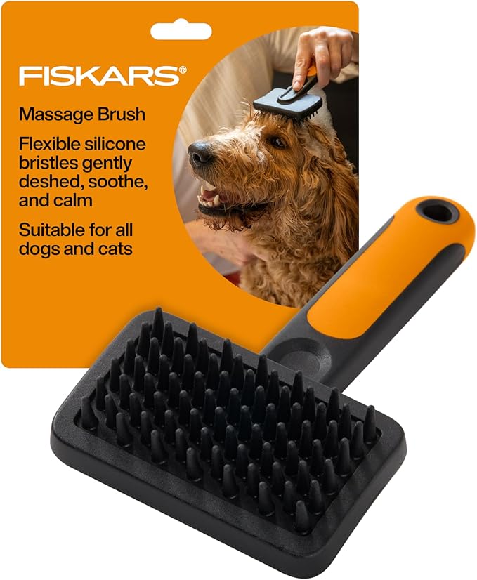 Fiskars Pet, Cat and Dog Brush, Fine Bristles & SoftGrip Handle for Gentle Grooming and Deshedding, Cat and Dog Supplies, ...