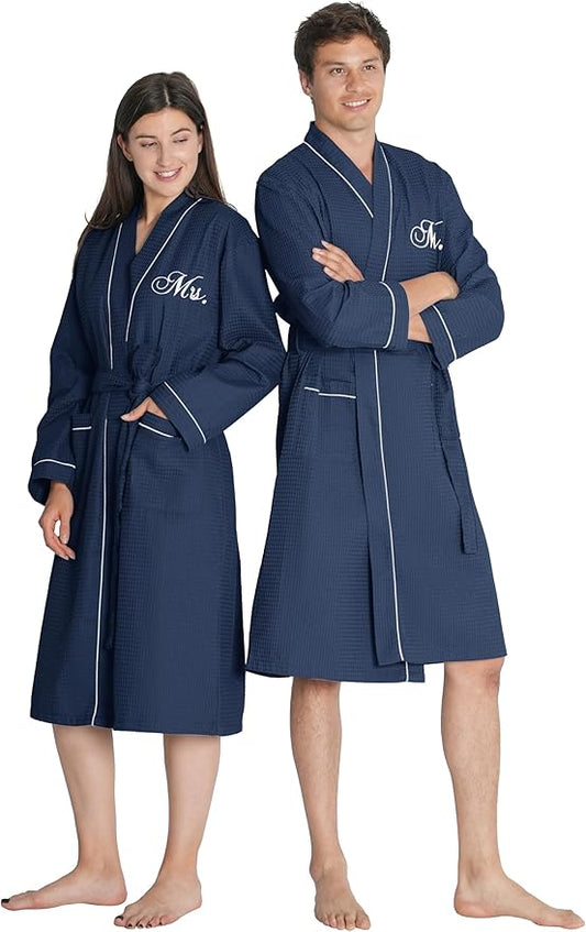 AW BRIDAL Mr and Mrs Waffle Knit Robe Set for Wedding Engagement Gifts, Anniversary Matching Robes for Couples, Women and Men