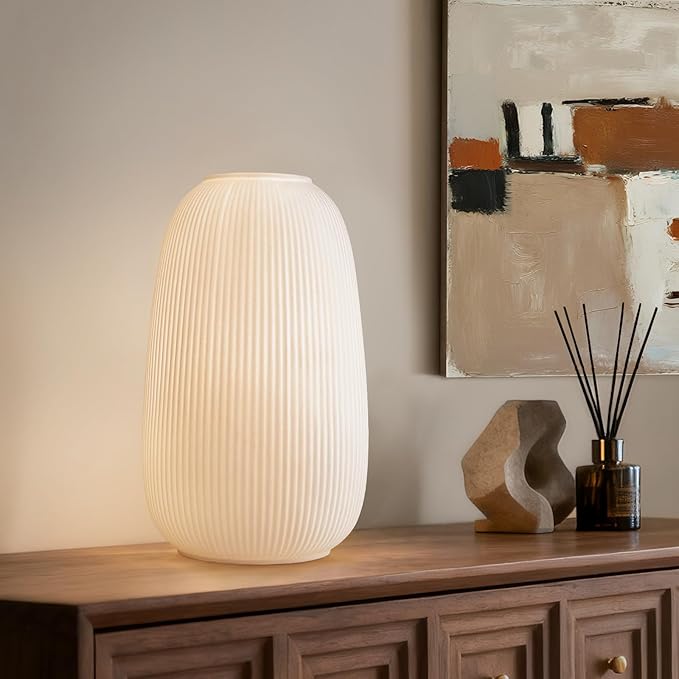 RONDURE 9.5" Modern Ceramic Table Lamp, Fully Dimmable Modern Bedside Lamps for Bedroom, Living Room and Nightstand, White...
