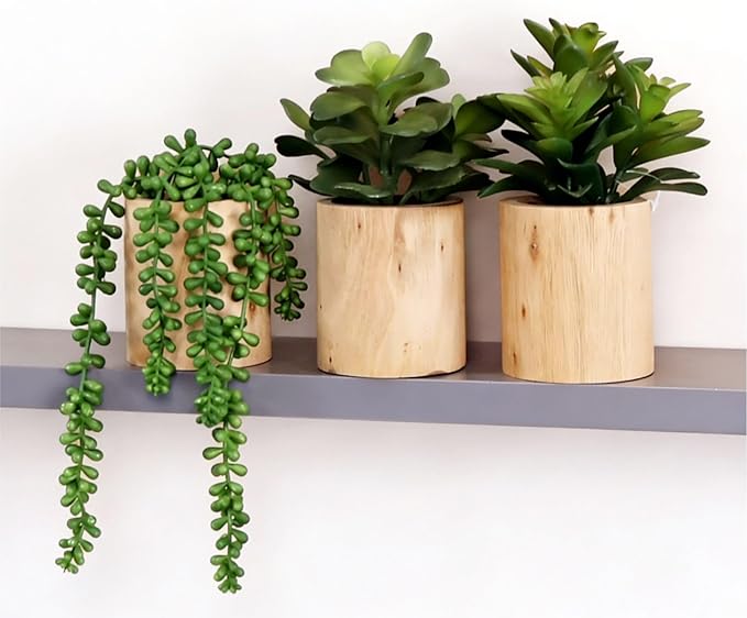 VINSUNI Artificial Succulents with Pots - Set of 3 Small Fake Plants for Aesthetic Room Decor - Realistic Mini Faux Greene...