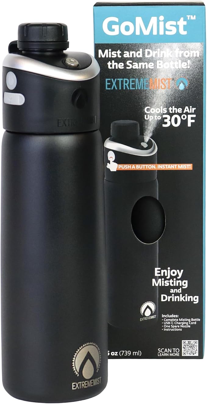 Extreme MIST - GoMist Misting & Drinking Bottle - Personal Mister - Cooling Water Bottle w/Easy-Drink Spout - Stainless-St...