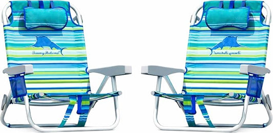 Tommy Bahama 5 Position Beach Chair, Zippered Insulated Cargo Pouch, Cup and Cell Phone Holders, Towel Bar, Pillow for Ext...