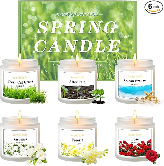 Aeraroma 6 Pack Spring Candles for Home Scented, Scented Candles for Women Men, 21oz Natural Soy Wax Candle, Aromatherapy ...
