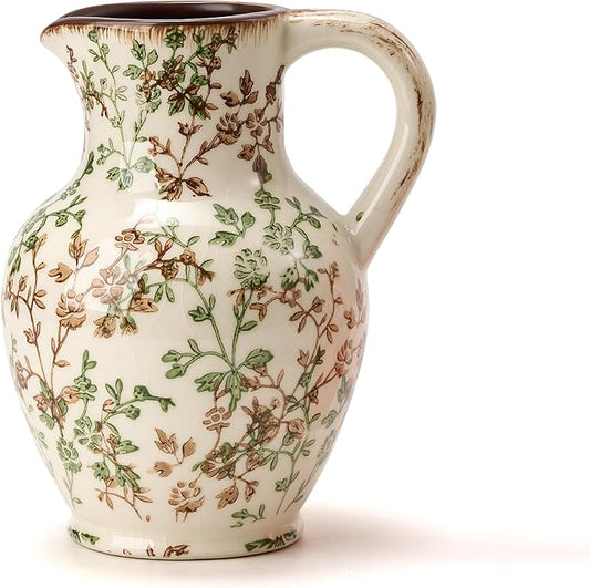 SIDUCAL Ceramic Vase with Handle, Vintage Vase, Chinoiserie Floral Vase for Home Decor, Table, Living Room, Shelf, Christm...
