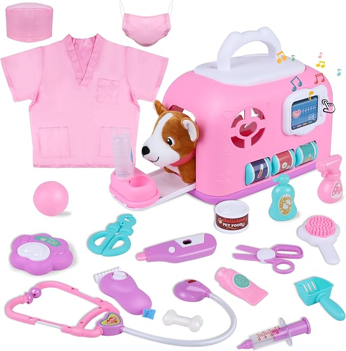 Gifts2U Pet Care Cage Play Set, Vet Clinic and Doctor Kit for Kids with Dress Up Costume, Doctor Medical Pretend Role Play...
