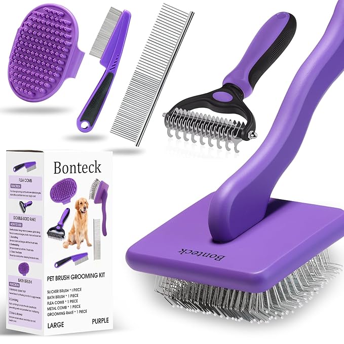 Bonteck Dog Slicker Brush for Dogs Grooming Kit 4PCS | Large Dog Brush for Goldendoodles Poodles Doodles | Long Pin Haired...