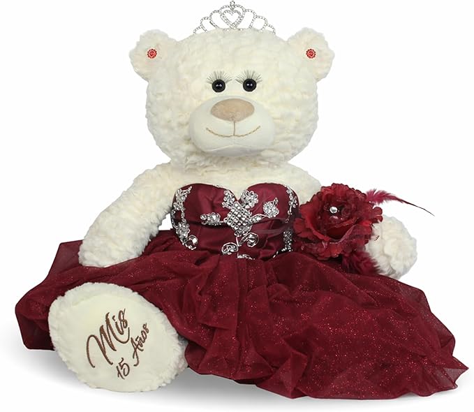 Kinnex Collections by Amanda Large 20” Quinceañera Teddy Bear Centerpiece – Elegant Dress, Oversized Keepsake Gift for 15 ...