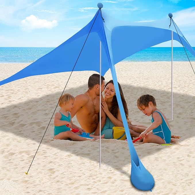 Beach Canopy Tent Sun Shade with UPF 50+ UV Protection, Beach Tent Sun Shelter with Sandbags, Poles and Ground Pegs and An...