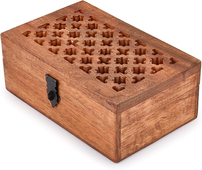 NIRMAN Mango Wood Decorative Wooden Box with Hinged Lid Wooden Storage Box, Decorative Bo xes With Lids (8" x 5" x 3")
