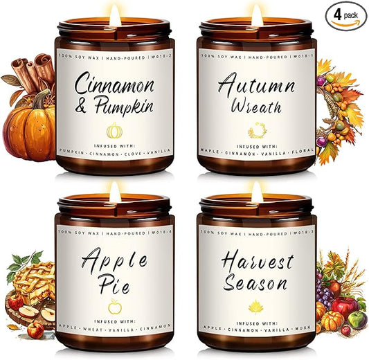 Auelife Fall Candle Set | 4 Pack Scented Candles for Home - Candle Gifts for Women Men, Soy Candles Home Scented | Autumn ...