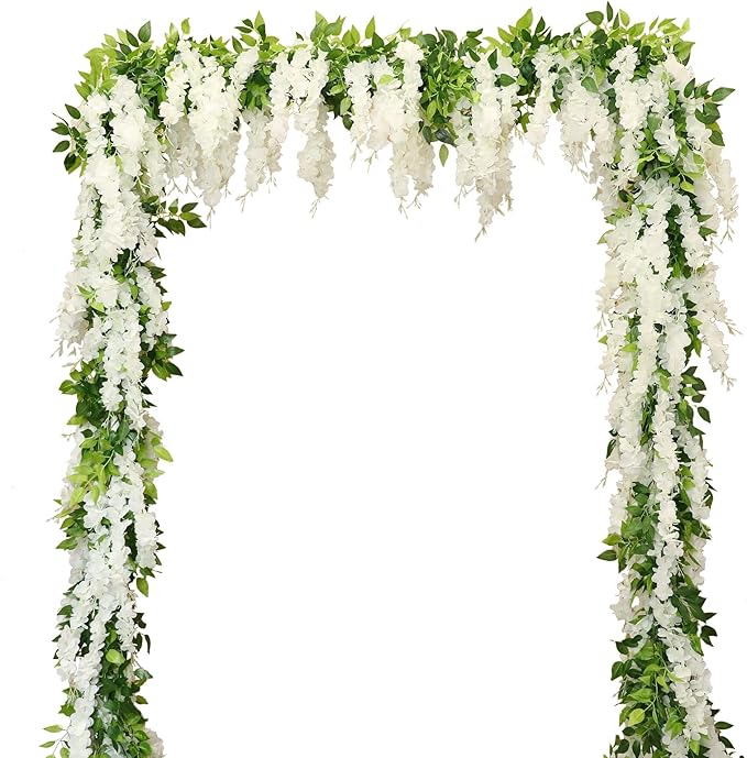 Apeair Wisteria Artificial Flowers Garland, 2Pcs Total 14.4ft Silk Faux Wisteria Vine Kit, Hanging Flower Plant for House ...