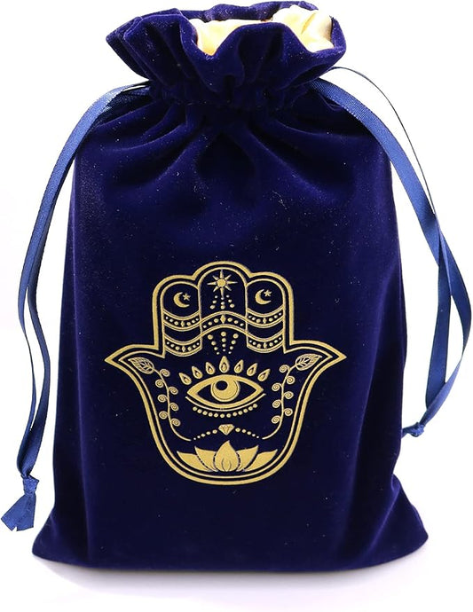ARTSY CRAFTS 6x9" Hamsa Hand Velvet Jewelry Pouch Gift Bags, Fatima Hand Evil Eye Velvet Drawstring Oracle Tarot Card Rune...