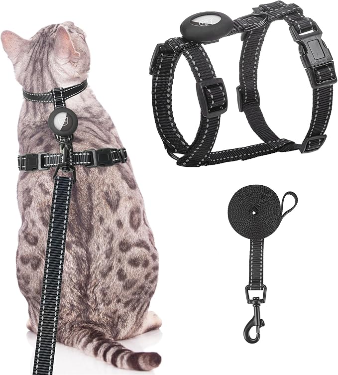 SCENEREAL Cat Harness and Leash Set Escape Proof with Airtag Holder, Reflective Pet Harnesses for Walking, Adjustable Kitt...