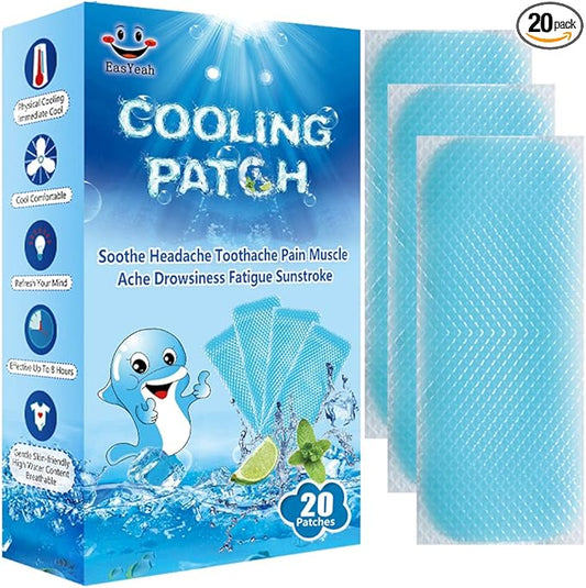 20 Sheets Cooling Patches for Fever Discomfort & Pain Relief, Cooling Relief Fever Reducer, Soothe Headache Pain, Pack of ...