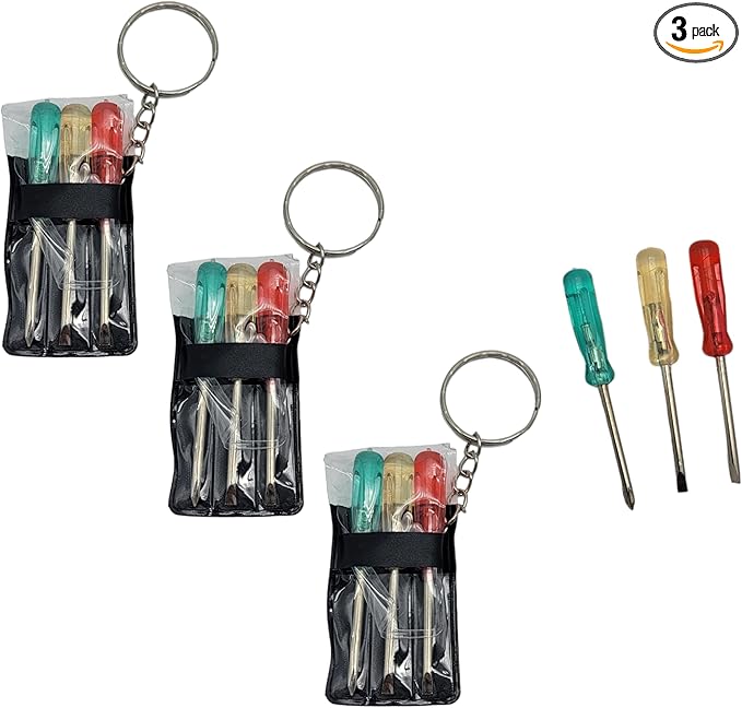 ZUGAR LAND Mini Screwdriver Set Keychain with 3 Tools (2.5") Miniature Metal Screwdriver Set Key Chains Includes 2 Flathea...