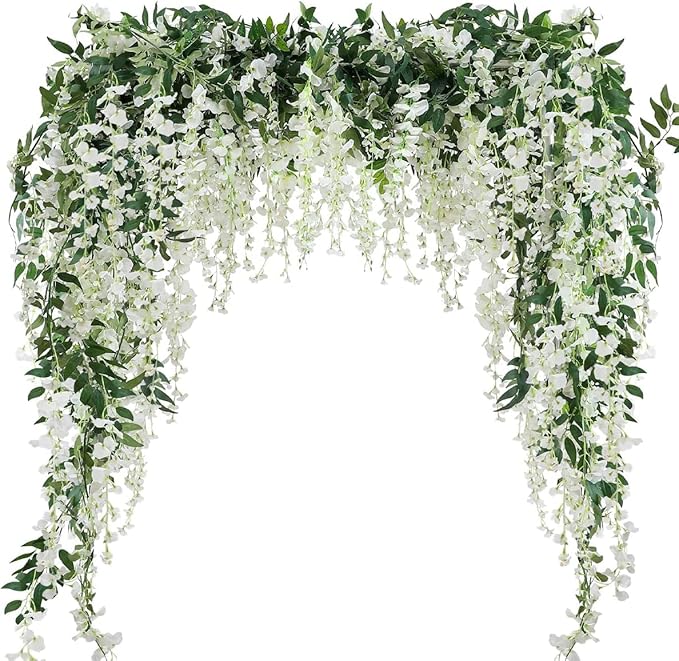 Veryhome 3Pcs 7.2Ft/Piece Artificial Flowers Wisteria Garland Artificial Wisteria Vine Hanging Flower Greenery Garland for...