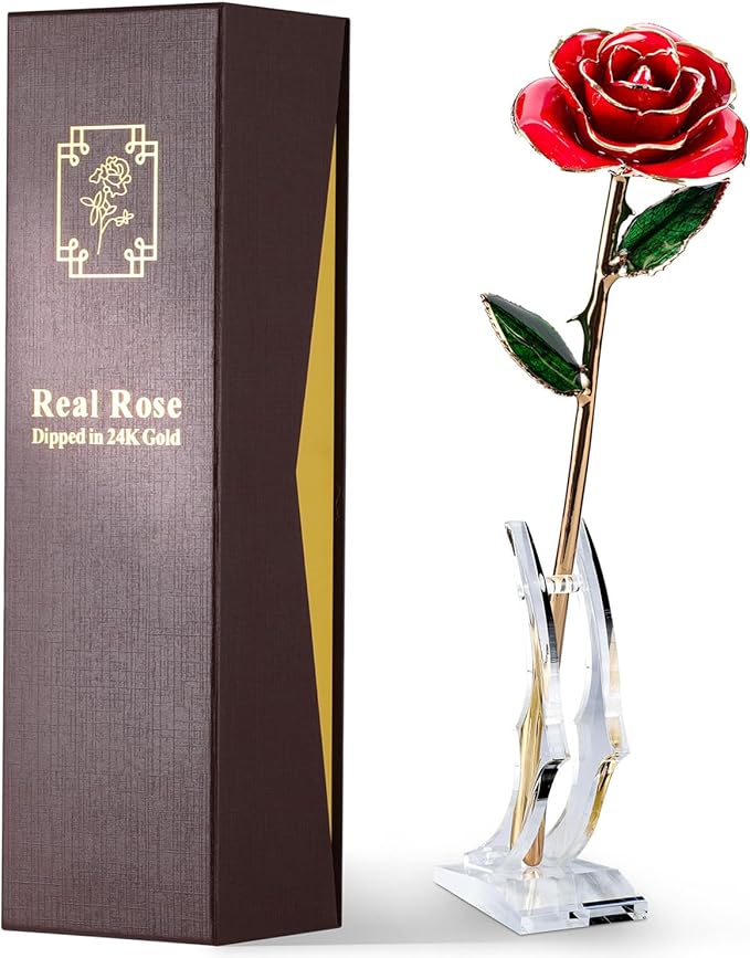 ECO SPACE Gold Dipped Rose - Hand-Dipped Real 24K Gold Rose - Genuine One of a Kind - Eternal Romantic Present for Her - P...