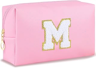 URSKYTOUS Gifts for Girls Initial Makeup Bag Personalized Cosmetic Bag with Zipper Cute Travel Toiletry Bag Waterproof PU ...