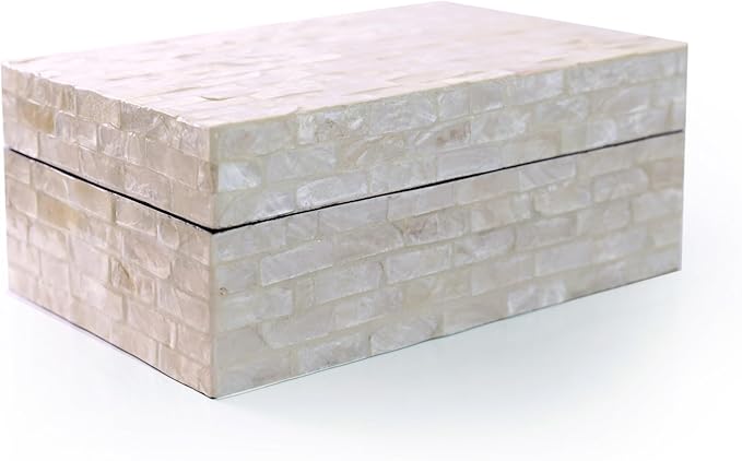 PEMAR Capiz Shell Jewelry Box with Lids Rectangular Keepsake Treasure Chest, Shelf Decorative Wooden Nacre Storage Box for...