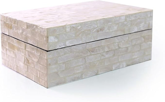 PEMAR Capiz Shell Jewelry Box with Lids Rectangular Keepsake Treasure Chest, Shelf Decorative Wooden Nacre Storage Box for...