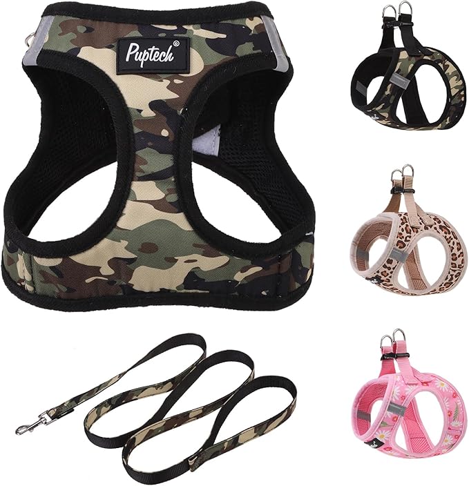 PUPTECK Dog Harness and Leash Set for Small Medium Dogs No Pull Step-in Soft Mesh Puppy Cat Vest Harnesses Reflective at N...