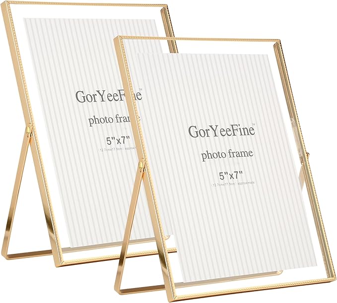 Gold 6x8''Floating Photo Frame Set of 2,For Photo Sizes (3.5x5''4x6''5x7''),Simple Metal beaded floating Picture Frames 5x...