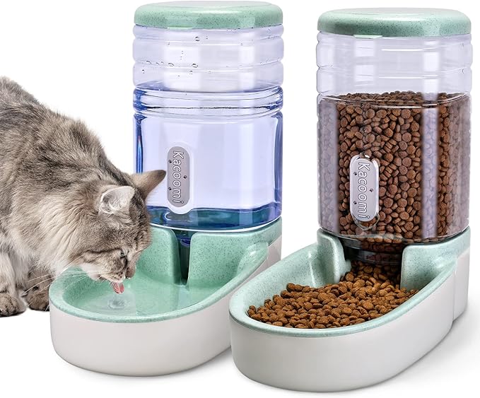 Kacoomi Automatic Dog Cat Feeder and Water Dispenser Gravity Food Feeder and Waterer Set with Pet Food Bowl for Small Medi...