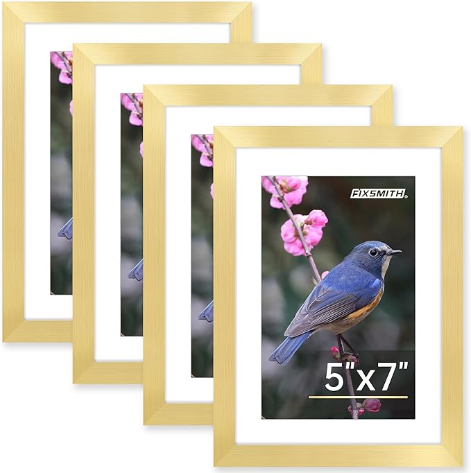 FIXSMITH 5x7 Picture Frame Bulk-4 Pack, Gold Picture Frames Collage Wall Decor, Wall & Tabletop Picture Frames, Photo Fram...