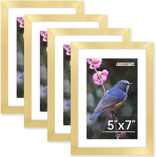 FIXSMITH 5x7 Picture Frame Bulk-4 Pack, Gold Picture Frames Collage Wall Decor, Wall & Tabletop Picture Frames, Photo Fram...