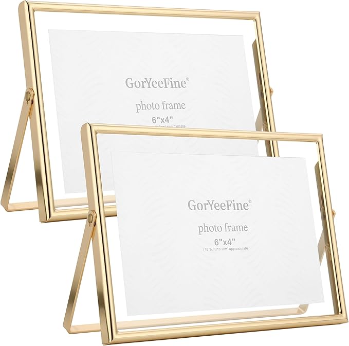 GorYeeFine Gold 7x5 Floating Frame(Horizontal) 2pack for Photo Sizes(3.5x5'',4x6''),Classy Gold Frames Tabletop/Shelf disp...
