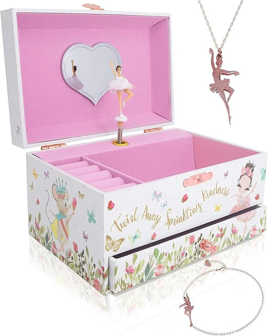 The Memory Building Co Ballerina Musical Jewelry Box Plays Classic Melody, Storage Organizer Music Box for Kids Ages 6-12,...