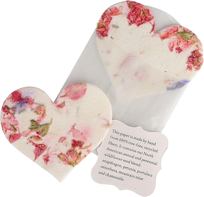 Set of 48 Pink Heart Seed Paper – Writable & Plantable Wildflower with Envelopes & Planting Guides, Mom's Gift for Mother’...
