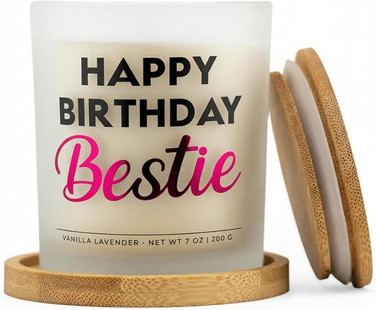 Wick and Wit Bestie Birthday Gifts for Women - Happy Birthday Bestie Gifts for Women Friend Friendship Soy Candle Gift Set...