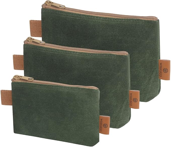 Wessleco Canvas Zipper Pouch, 3 Pack Small Tool Pouch Organizer, Heavy Duty 16OZ Waxed Canvas Mini Zipper Bag Pouch, 5.7/...