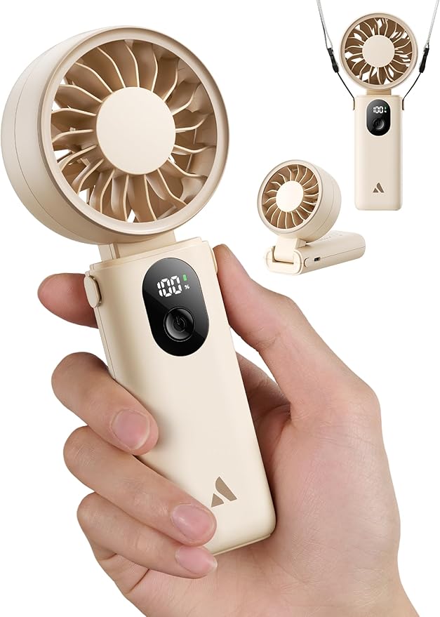 Aecooly Mighty Portable Handheld Fan | 20H Max Cooling Time | 3 Flexible Modes | 5 Speeds Wind | Battery Level Display | U...